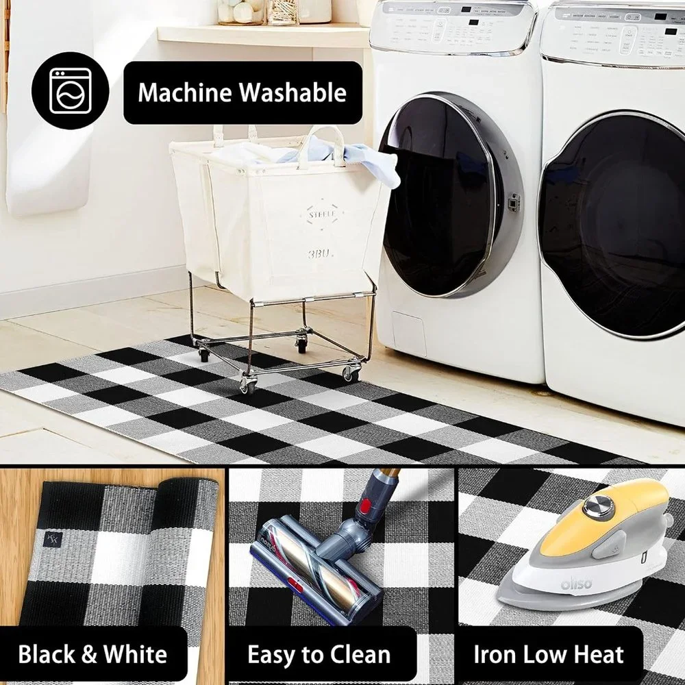 Buffalo Plaid Area Rugs‎ 27.5x4.3 Inches Black and White Checkered Rug Washable